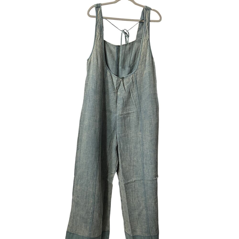 Zenana Teal Gauze Cotton Wide Leg Overalls Jumpsuit Boho New - Picture 2 of 8